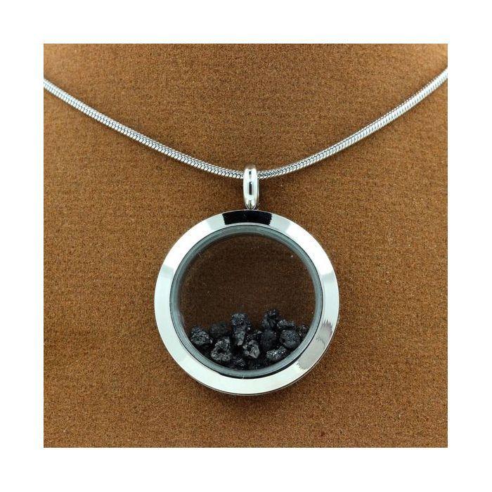 Stones and Minerals. Raw Black Diamond Necklace. 20 Mm Medallion Model. Color Silver.