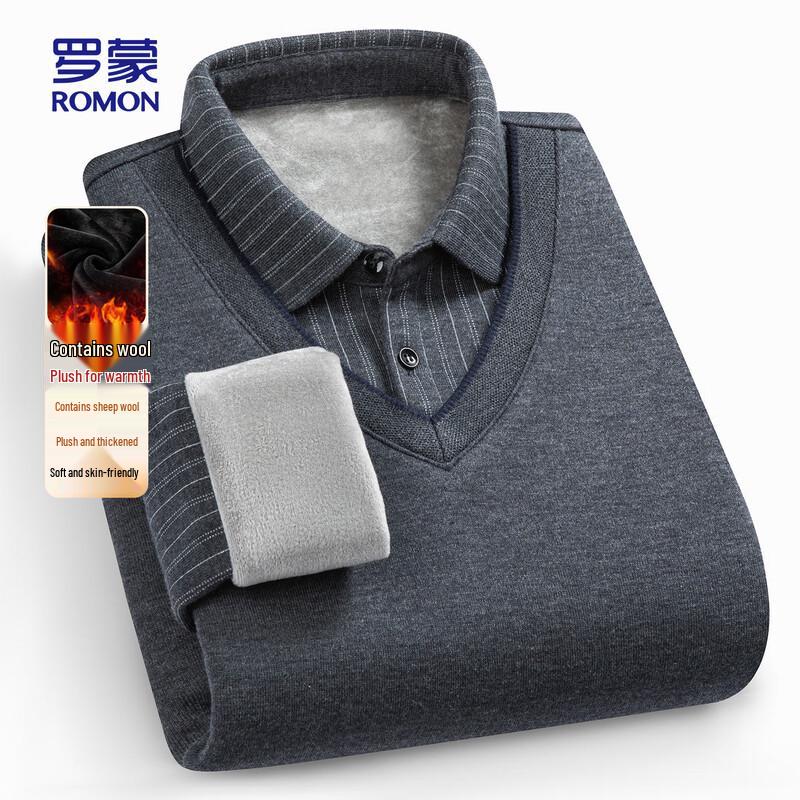 ROMON Men's Fleece-Lined Wool Blend Pullover