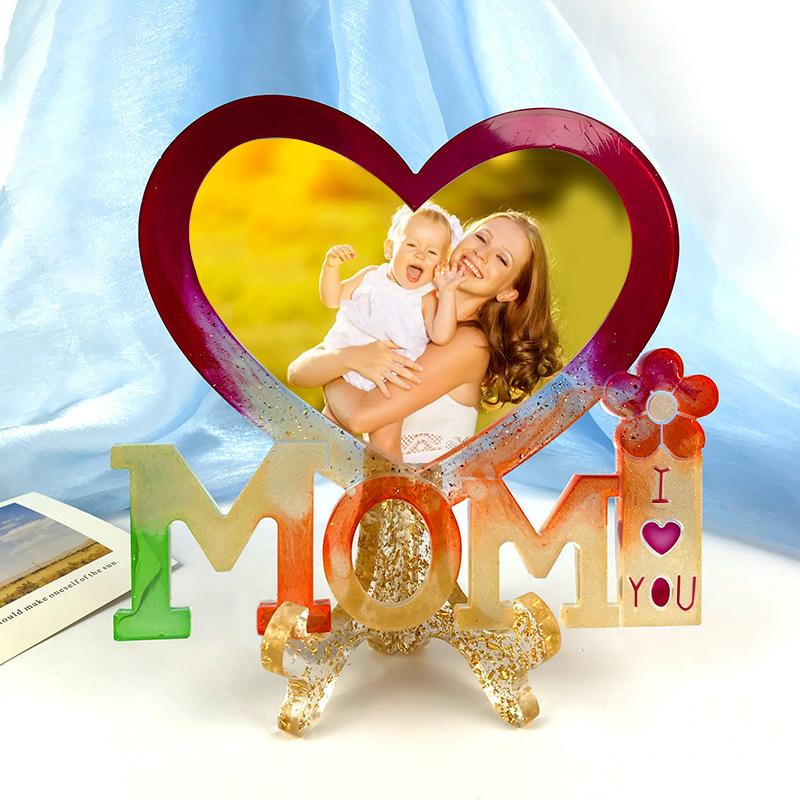 MOM Love Heart Photo Frame UV Epoxy Resin Mold Picture Frame Silicone Mould DIY