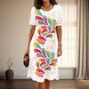 Women's Fashion Graceful Retro Pattern Print Summer Spring Short Sleeve O-Neck Casual Dresses