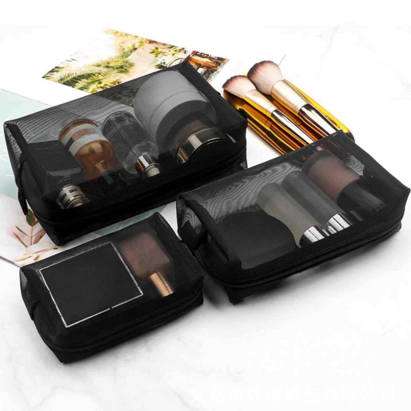 Черная квадратная сетчатая косметичка, портативный органайзер для туалетных принадлежностей, косметичка, многофункциональная прозрачная женская сумка для хранения помады