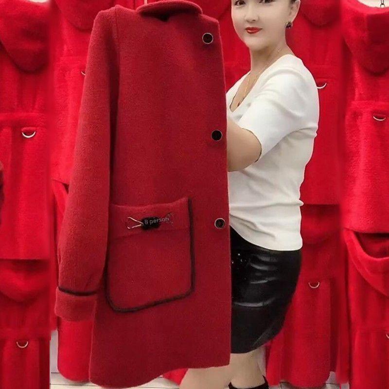 Mid-Length Stylish Imitation Cashmere Wool Coat for Mothers - Autumn/Winter [6602]