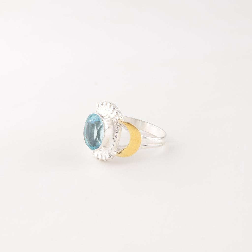 Натуральный Голубой Топаз Драгоценный Камень 925 Стерлинговое Серебро Ювелирные Изделия Кольцо с Голубым Камнем RR-61-15