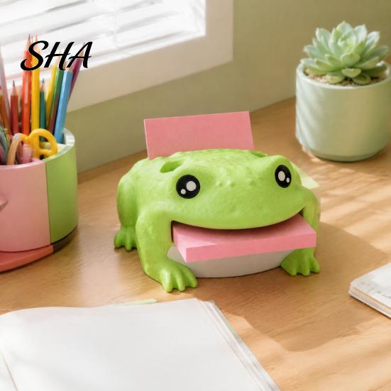 Adhesive Note Dispenser with Pen Holder Cute Frog Dispenser, Creative Cartoon Animal Stationery Organizer, 3D Durable Plastic Memo Clip Print