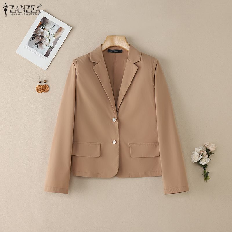 ZANZEA Женский повседневный кардиган-блейзер тонкий с отложным воротником, свободного кроя, с длинными рукавами