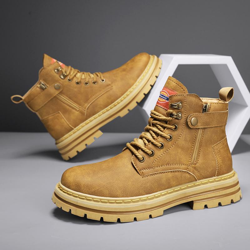 2024 New Men's Boots High Top Motorcycle Boots Fashion Leather Shoes Casual Outdoor Ankle Boots Male Sneakers Bota Masculina