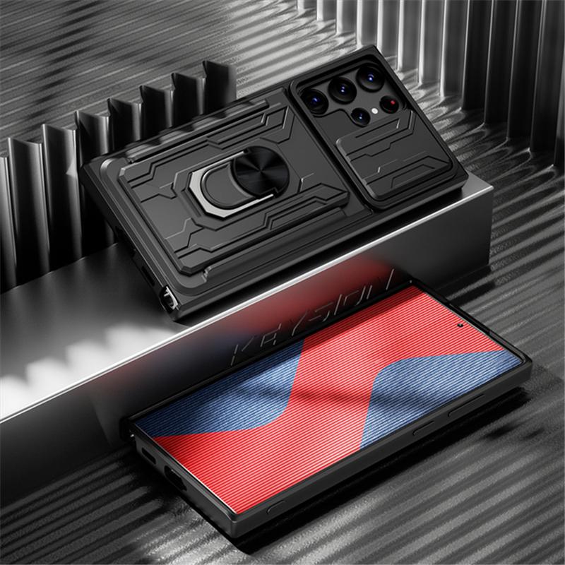 Чехол для Samsung Galaxy S23 Ultra Plus Ударопрочный с держателем для карт Защита камеры-слайдер Бронированный чехол-кольцо для Samsung S23 S23Ultra S23Plus