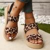 Women's Leopard Print Wedge Sandals Fashion Elastic Cloth Platform Sandals Woman Summer 2025 Lightweight Thick Sole Beach Shoes
