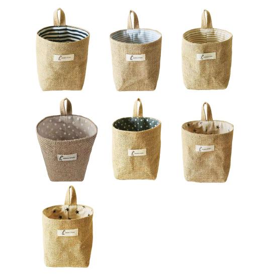 Хлопково-льняной подвесной органайзер для хранения, настенная корзина для хранения, маленькая складная сумка для хранения с ручкой для ключей, игрушек, косметики