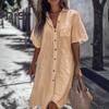 Women Shirt Lapel Short Sleeve Casual Commuter Style Shirt Solid Color Loose Fit Buttons Placket Work Shirt