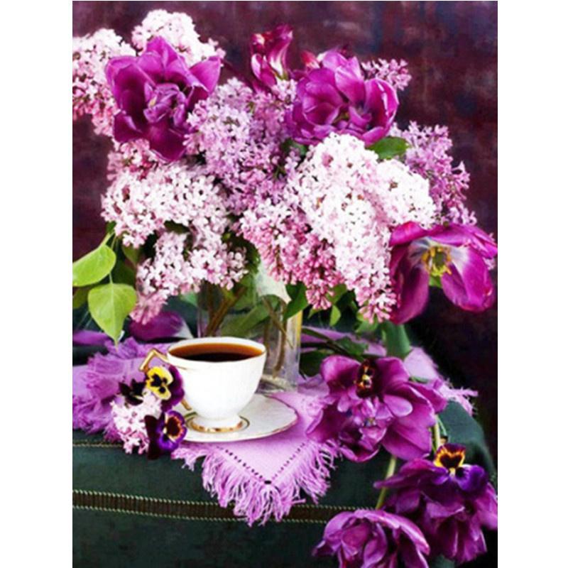 5D DIY Алмазная картина Фиолетовые цветы Сцена Алмазная вышивка Набор для вышивки крестом Полный горный хрусталь Мозаика Домашний декор