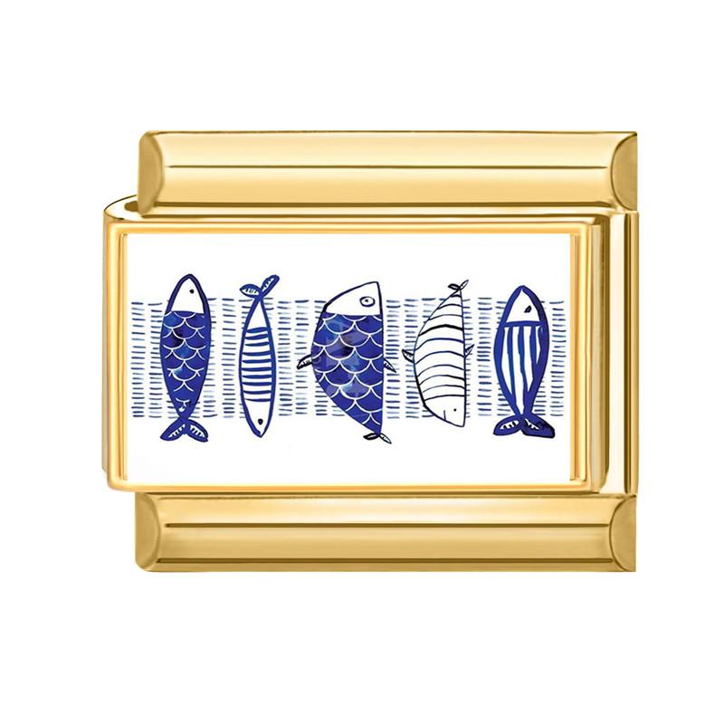 Винтажная морская серия: Морская звезда, Ракушка, Краб, Раковина, Хвост рыбы, Золотой цвет, Итальянский шарм-звенья, Подходит для браслета из нержавеющей стали 9 мм, Сделай сам