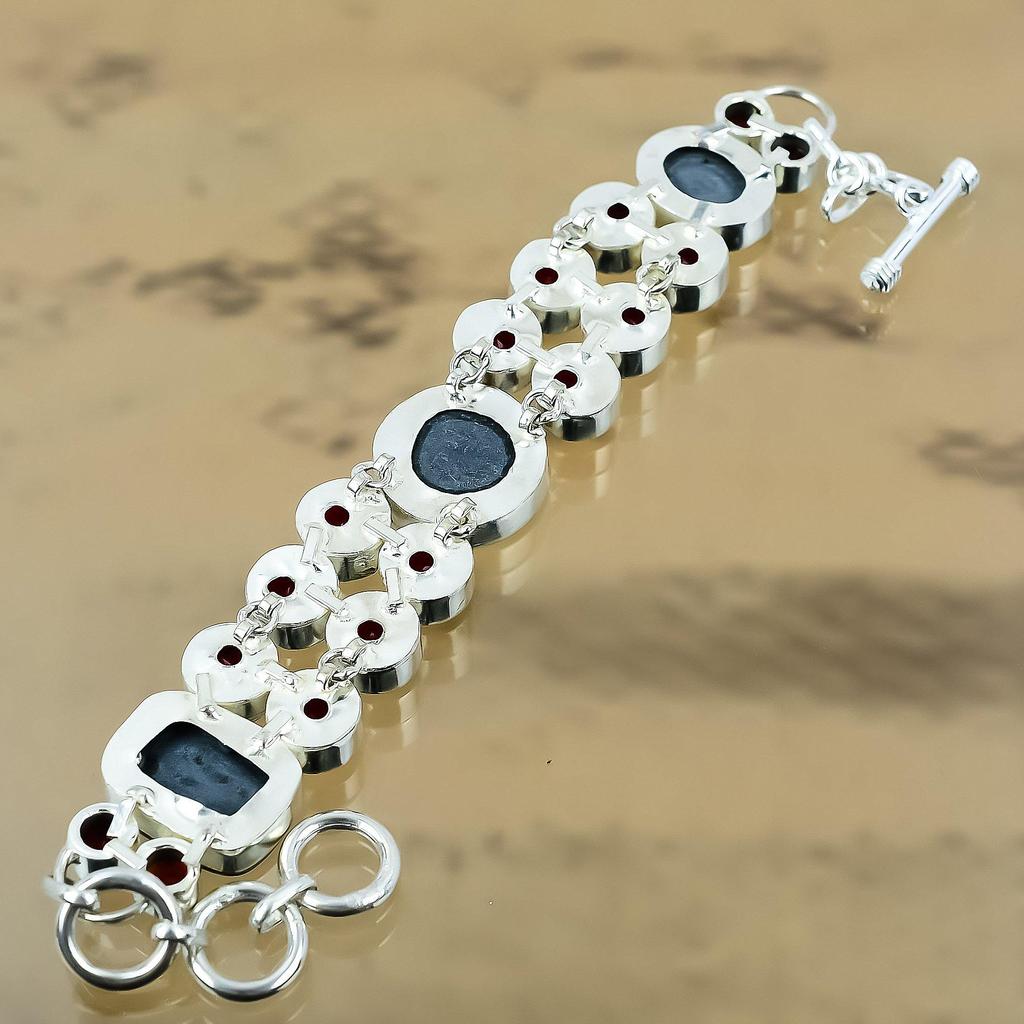 925 Silver Abalone Shell Stone Mozambique Garnet Sister Chain Bracelet Jewelry