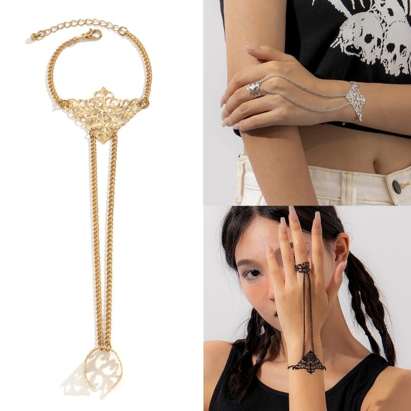 Панк Цепочка Браслеты на Запястье и Пальцы для Женщин Готический Шарм Ручные Цепи Украшения Модные Браслеты Аксессуары