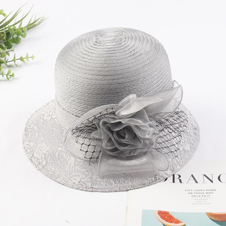 Summer organza lace pearl flower pot hat outdoor shading cool hat women beach sun hat
