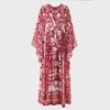 European & American Women's Chiffon Silk V-Neck Floral Print Maxi Dress
