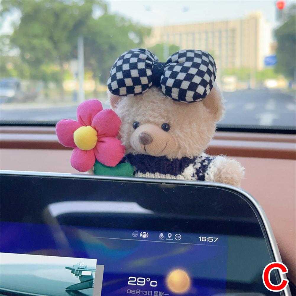 Car Interior Decoration Bear Screen Ornaments Cartoon Cute Bear Pendant For Car Central Control Display Decorative Accessories