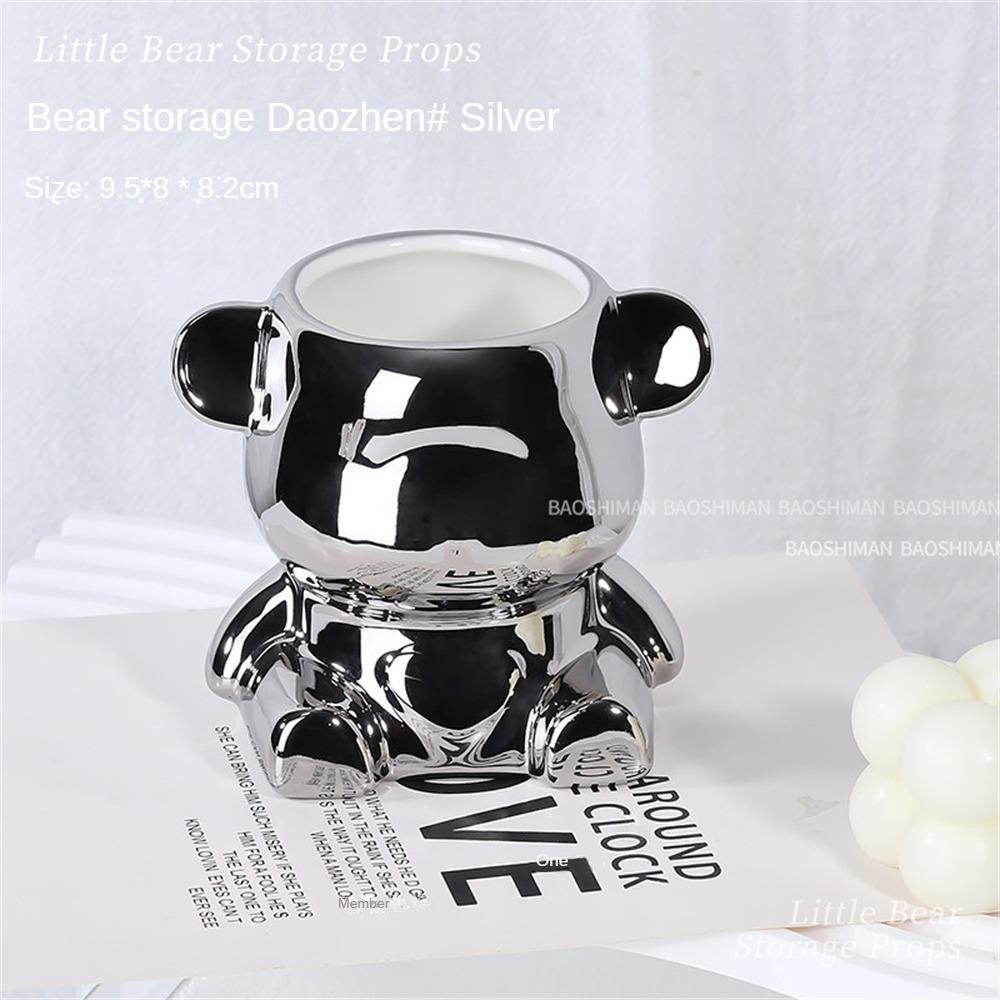 Настольная организация, керамика, многократное использование, пыленепроницаемая и влагостойкая, милый медведь, натуральные цвета, держатель для ручек, керамическая трубка для хранения