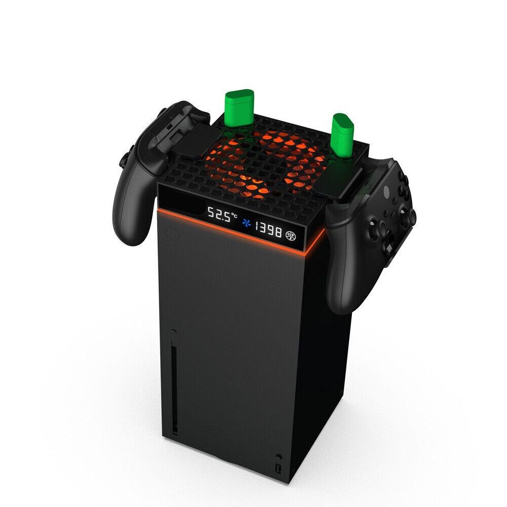 Охлаждающий вентилятор для Xbox Series X/S, зарядная станция с 2 аккумуляторными батареями емкостью 2640 мАч, 3 скорости вращения вентилятора, дисплей температуры, RGB-подсветка