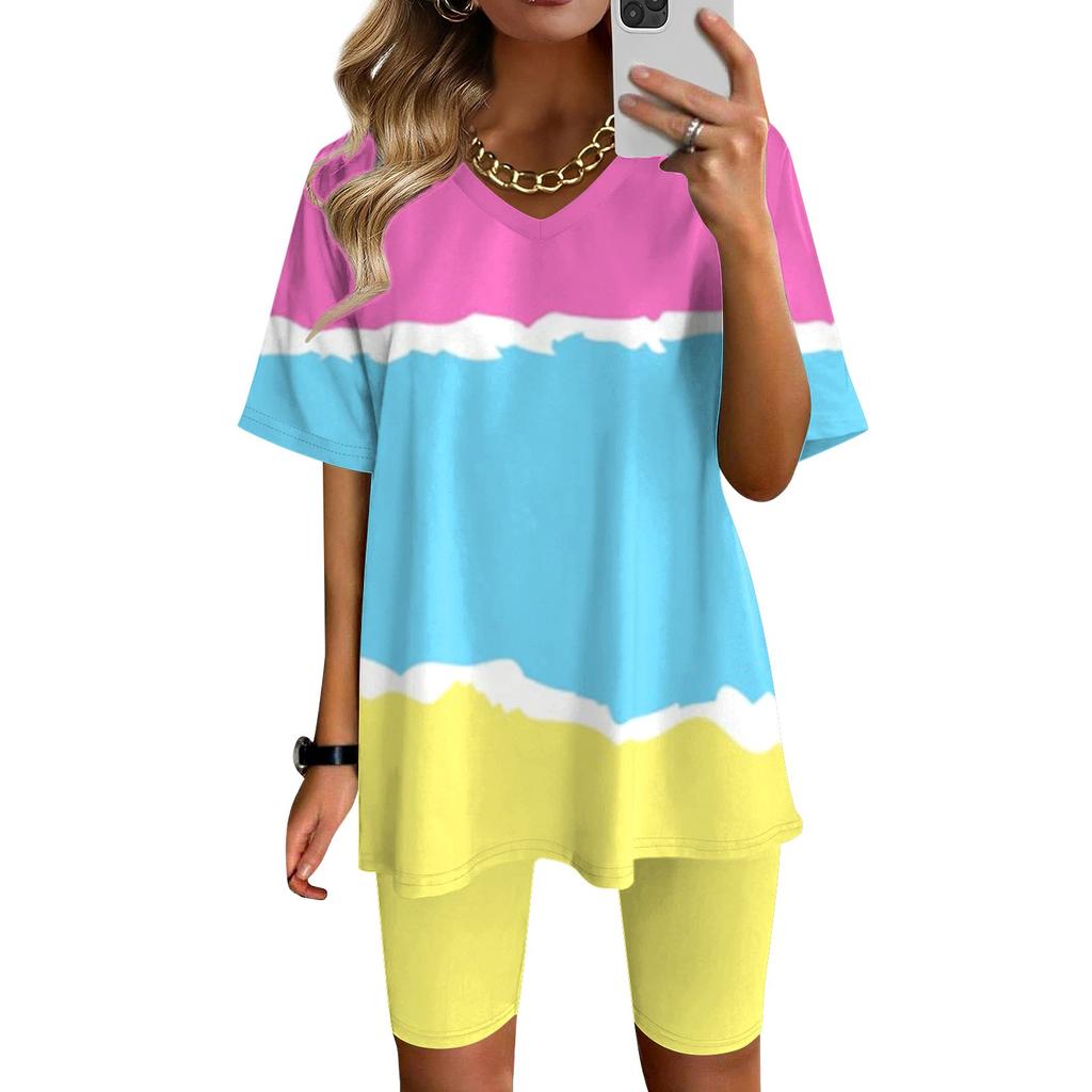 Женская одежда для дома, комплект из двух предметов для женщин, летняя футболка с v-образным вырезом, топы, шорты, спортивный спортивный костюм для тренировок