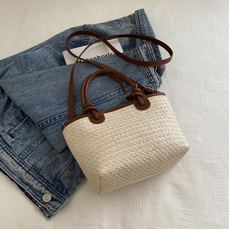 Yogodlns New Straw Woven Crossbody Bags For Women Summer Rattan Vacation Bucket Shoulder Bags Summer Seaside Beach Handbags