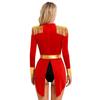Womens Circus Ringmaster Halloween Cosplay Bodysuit Fringe Epaulette Bow Long Sleeve Velvet Jumpsuit