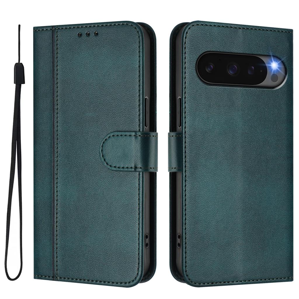 For Google Pixel 9 Cases Wallet Stand Retro Texture Leather Phone Cover with Lanyard
