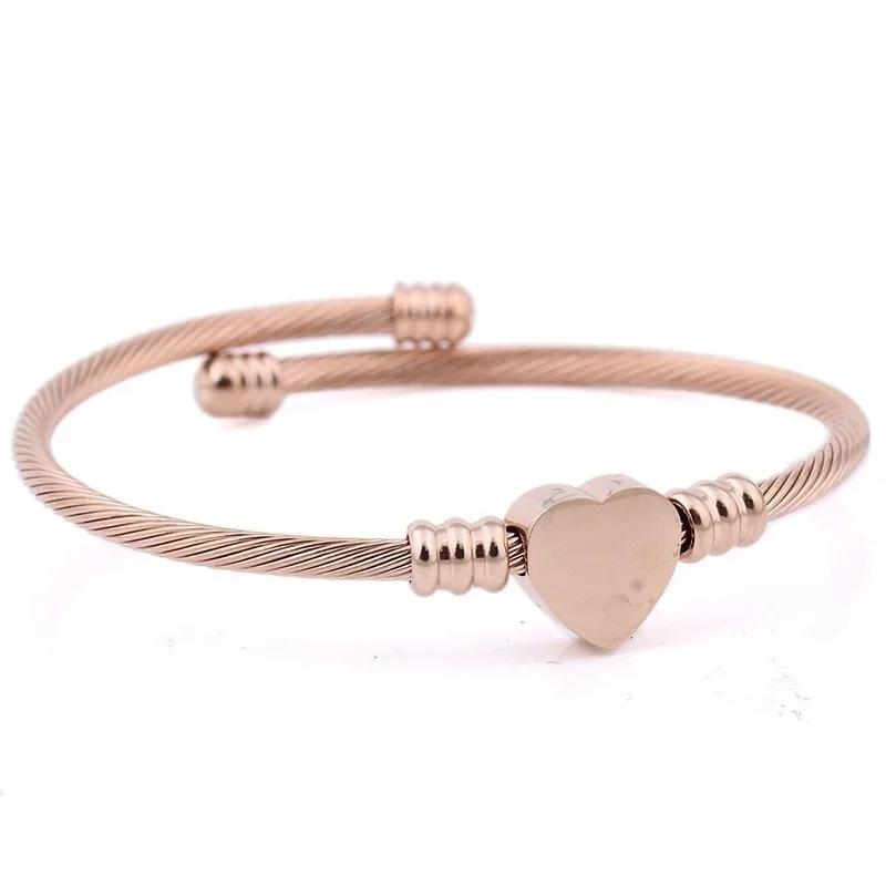 Stainless Steel Cable Bracelet Steel Wire Braided Titanium Steel Love Shape Creative Bracelet Rose Gold Fashion Womens Bracelet