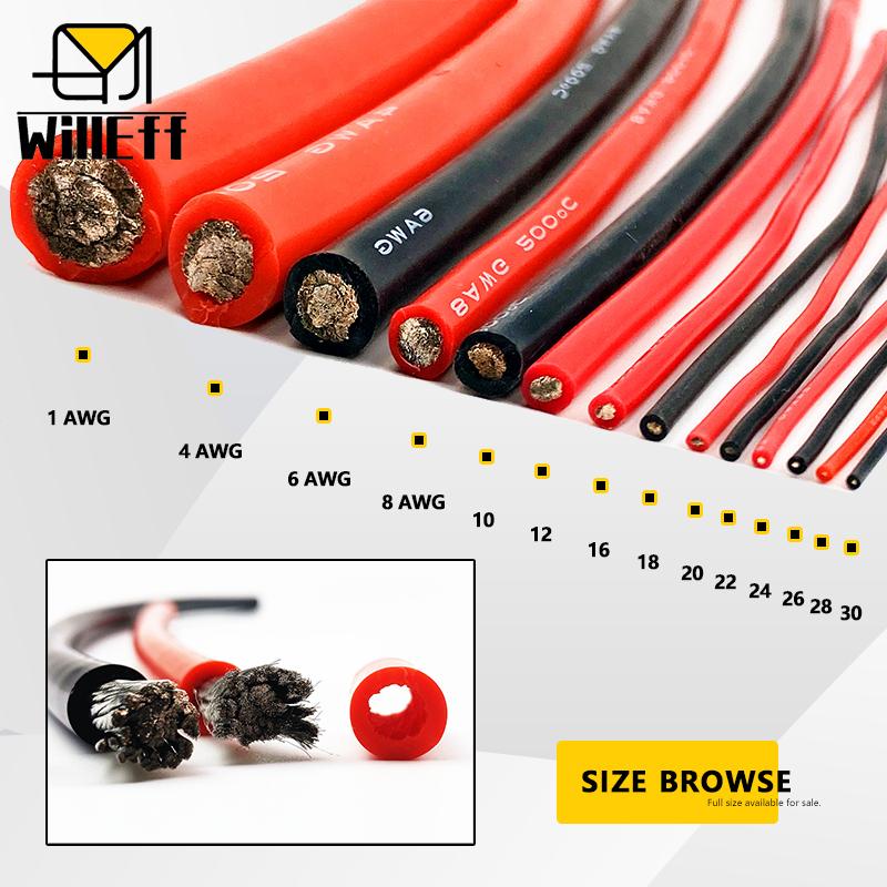 1 м/2 м, 1 AWG, силиконовый провод, кабель для аккумуляторной батареи электромобиля, Сильноточный инвертор 2AWG 4AWG 6AWG 8AWG 1 2 4 6 8 10 12 AWG 50 мм