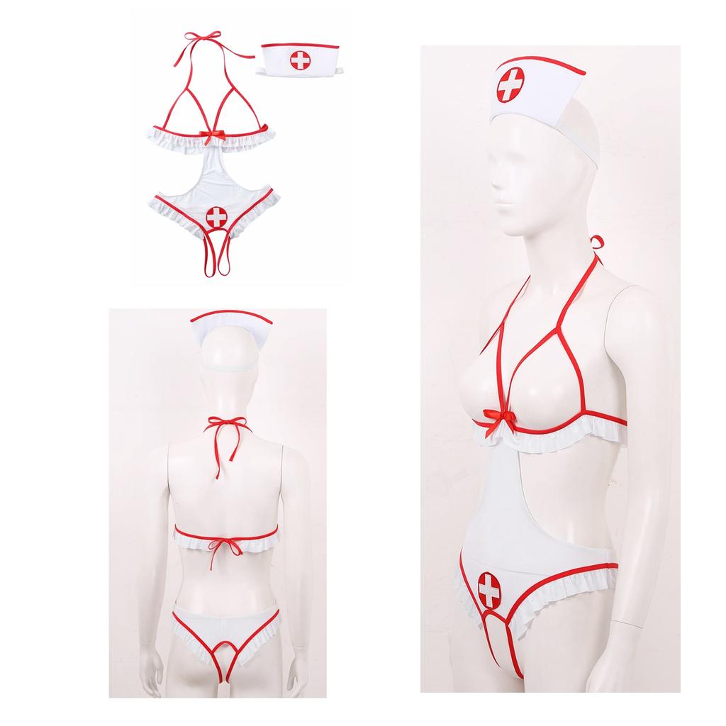 Женское сексуальное нижнее белье, костюм медсестры «Непослушный соловей», боди Babydoll с повязкой на голову