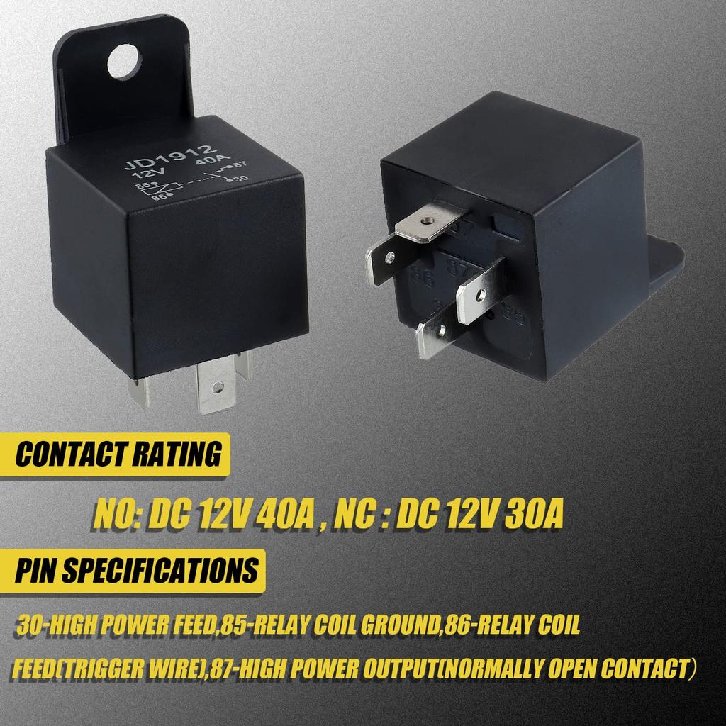 JD1912 Relay 4 Pin 40A 12V SPST Car Truck Van Motorcycle Boat Relay (Pack Of 2 Pcs)