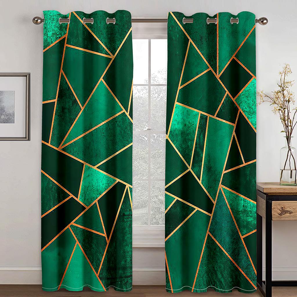 2pcs Geometric Abstract 3D Art Painting Curtain With Rod Pocket Mount Digital Printed Curtains Polyester Material Living Room