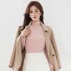 Women Bottoming Tops Half High Collar Long Sleeve Solid Color Slim Fit