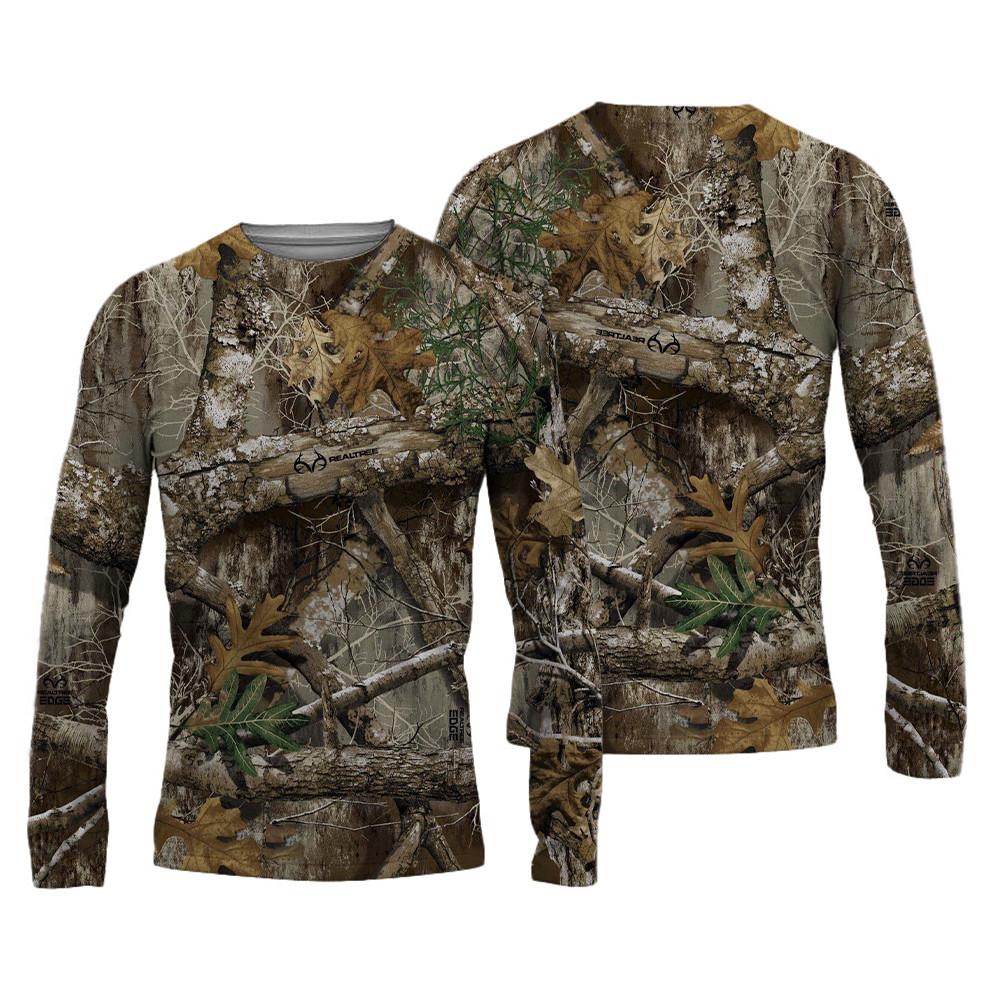 Spring and Autumn Men's Hunting Breathable T-Shirt Long Sleeve Outdoor Sports Crewneck Tops Forest Camouflage Top Tees 6XL