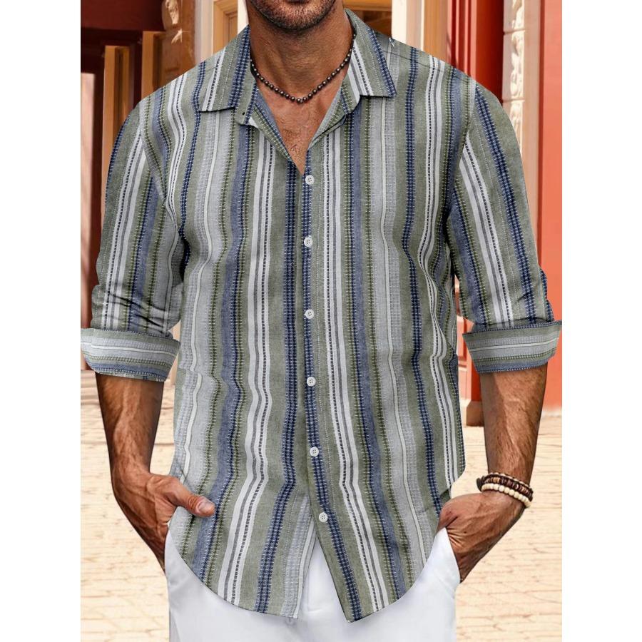Европейский размер Топ Весна Осень Полосатые Рубашки Мужские Повседневные Рубашки На Пуговицах С Длинным Рукавом Воротник-Лапс