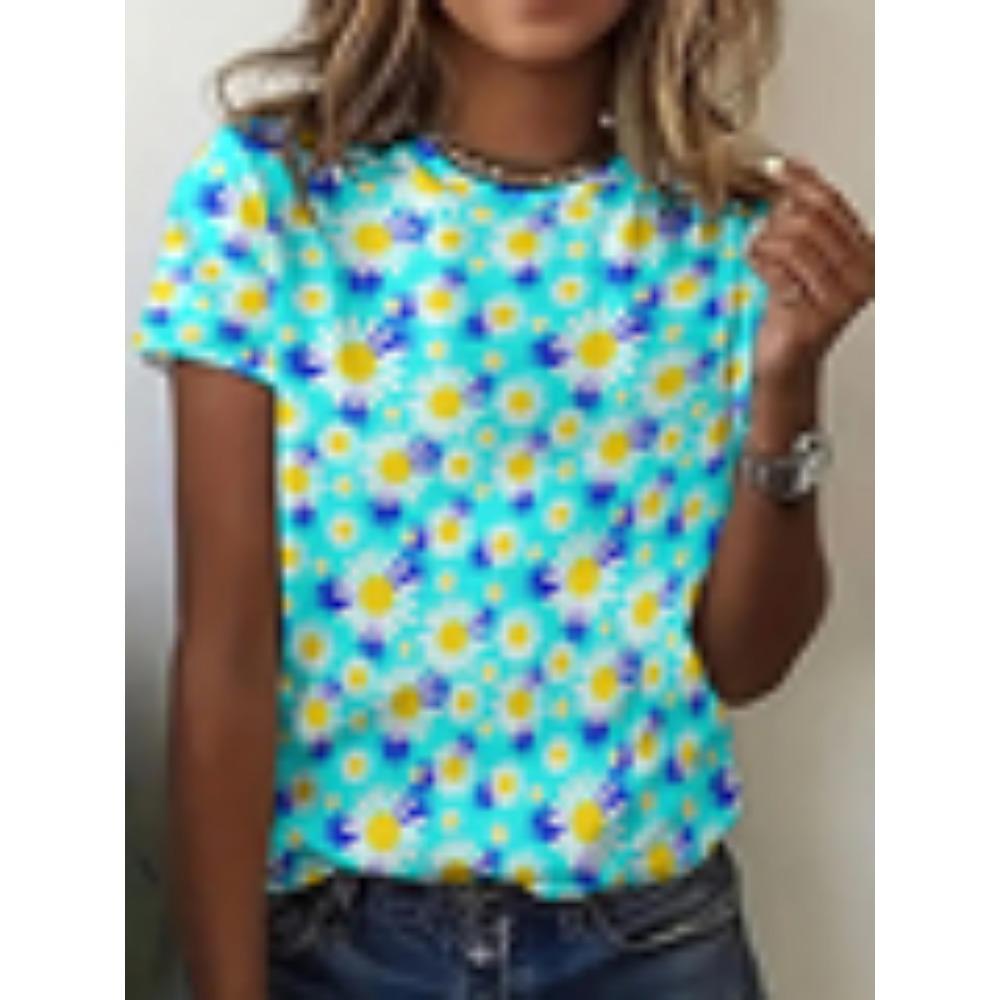 Богемный стиль Красочные цветы Женские футболки Новые летние пляжные повседневные топы для вечеринок Футболки для девочек Милая футболка с коротким рукавом для леди