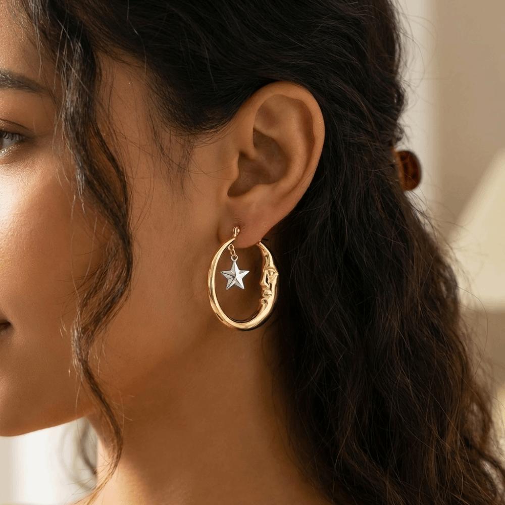 1 Pair Lightweight Moon and Star Earrings Retro Personalized Jewelry Hanging Earrings Jewelry Gifts