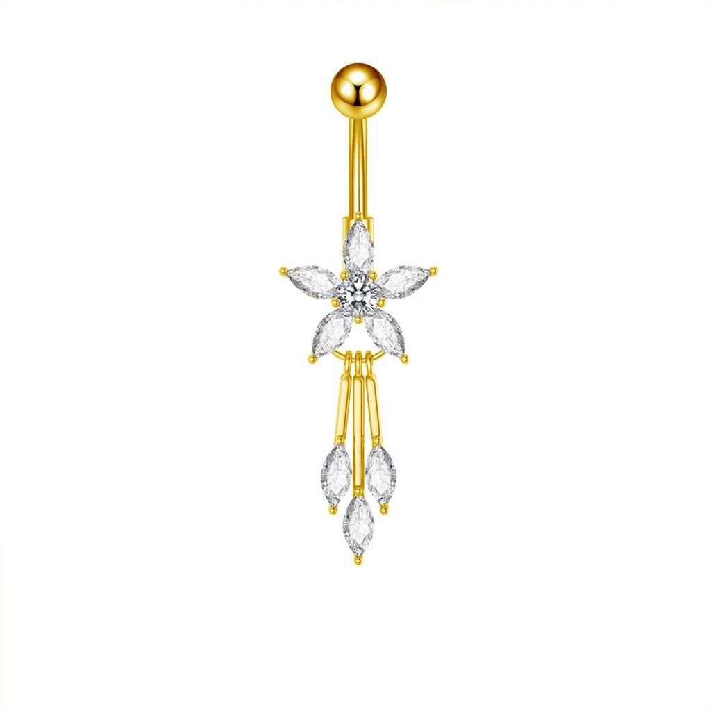 European & American Copper Zircon Floral Belly Button Ring