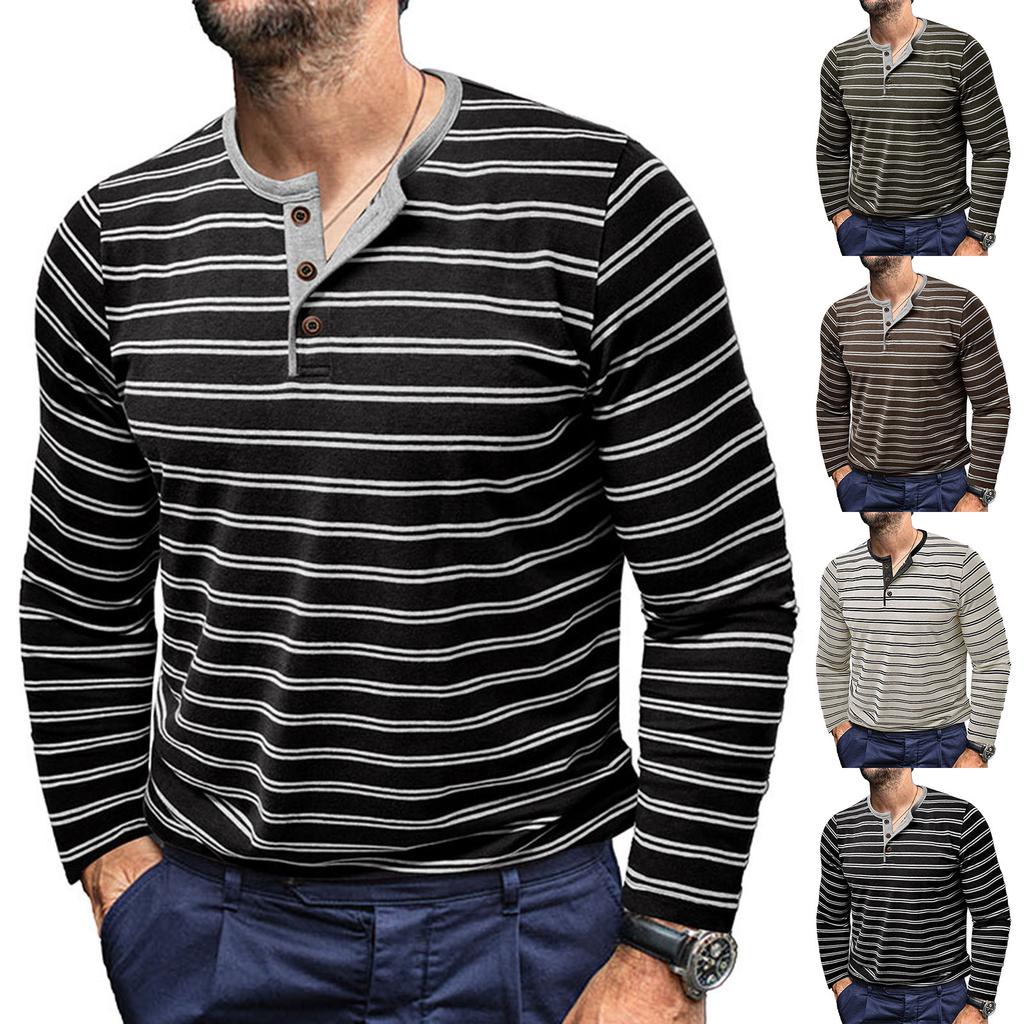 Men's And Winter Long Sleeve Men's Striped Three-Button Top