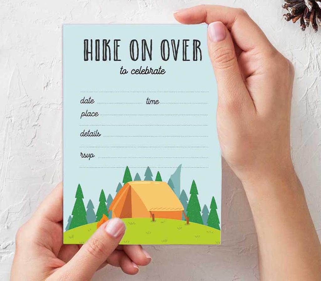Inkdotpot Набор из 30 приглашений на детский день рождения или пижамную вечеринку, приглашения на день рождения в поход с палатками в конвертах, приглашения с заполнением пустых мест