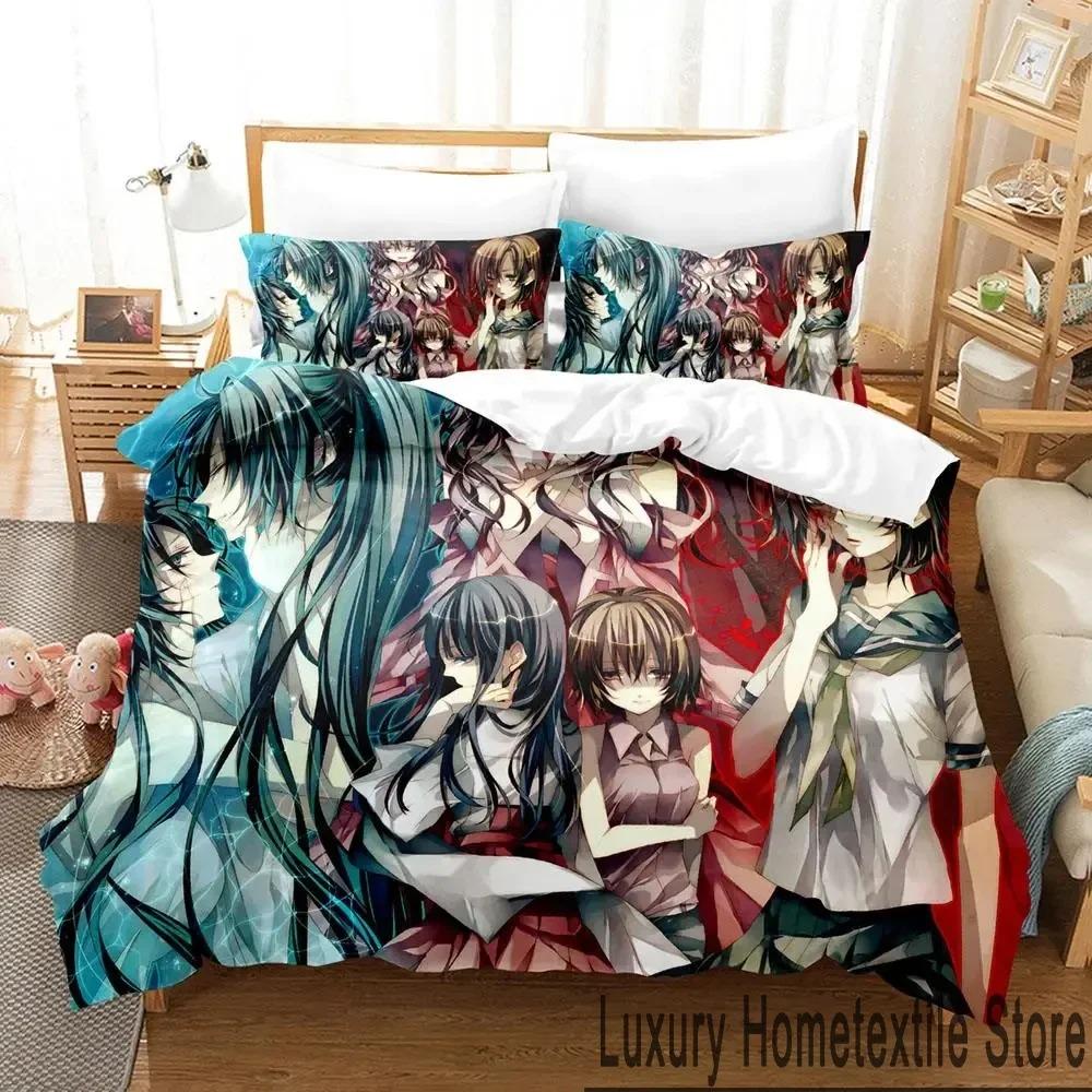 Аниме Higurashi When They Cry Постельный комплект 3D Пододеяльник Комплект постельного белья Покрывало Наволочка Одеяло Кинг Квин Размер Мальчики Взрослые