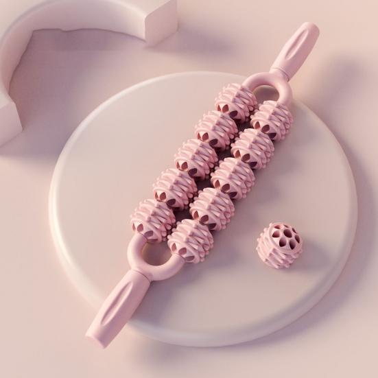 Double Row Massage Stick with Roller Muscle Sore Pain Relief Deep Tissue Relaxation Physical Therapy Leg Arm Belly Back Full Body Roller Massager