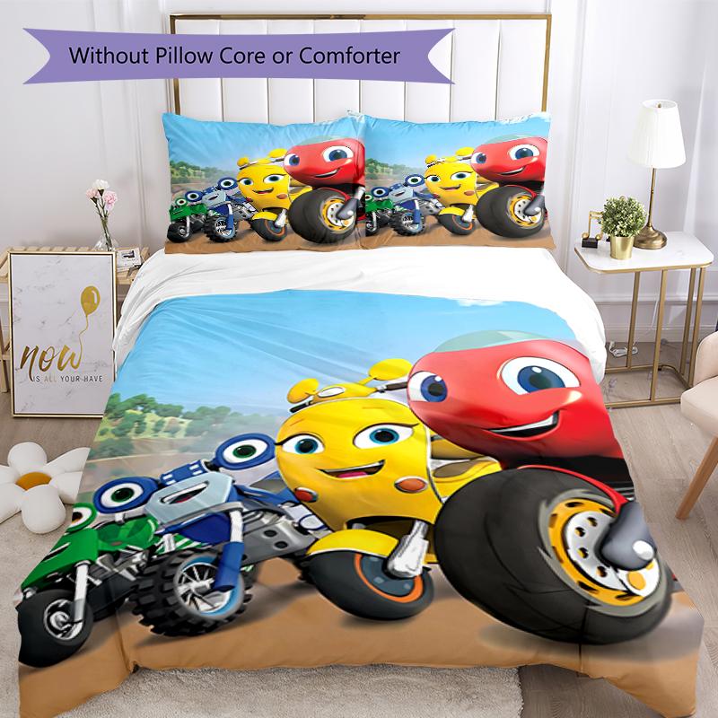 3pcs Ricky Zoom pattern bedding set duvet cover set includes duvet cover &pillowcases, perfect all season bedroom decoration & gift