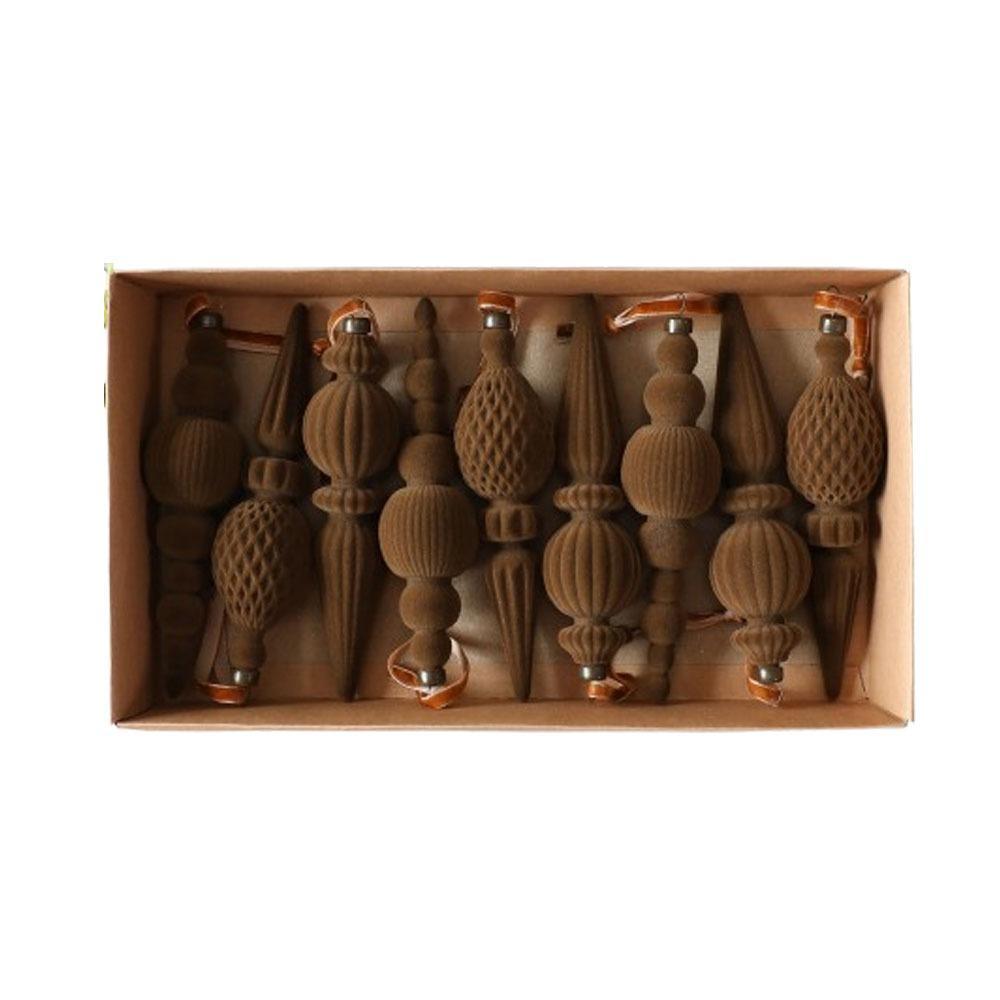 9Pcs Vintage Velvet Christmas Ball Set Solid Color Christmas Finial Ball Pendants Indoor