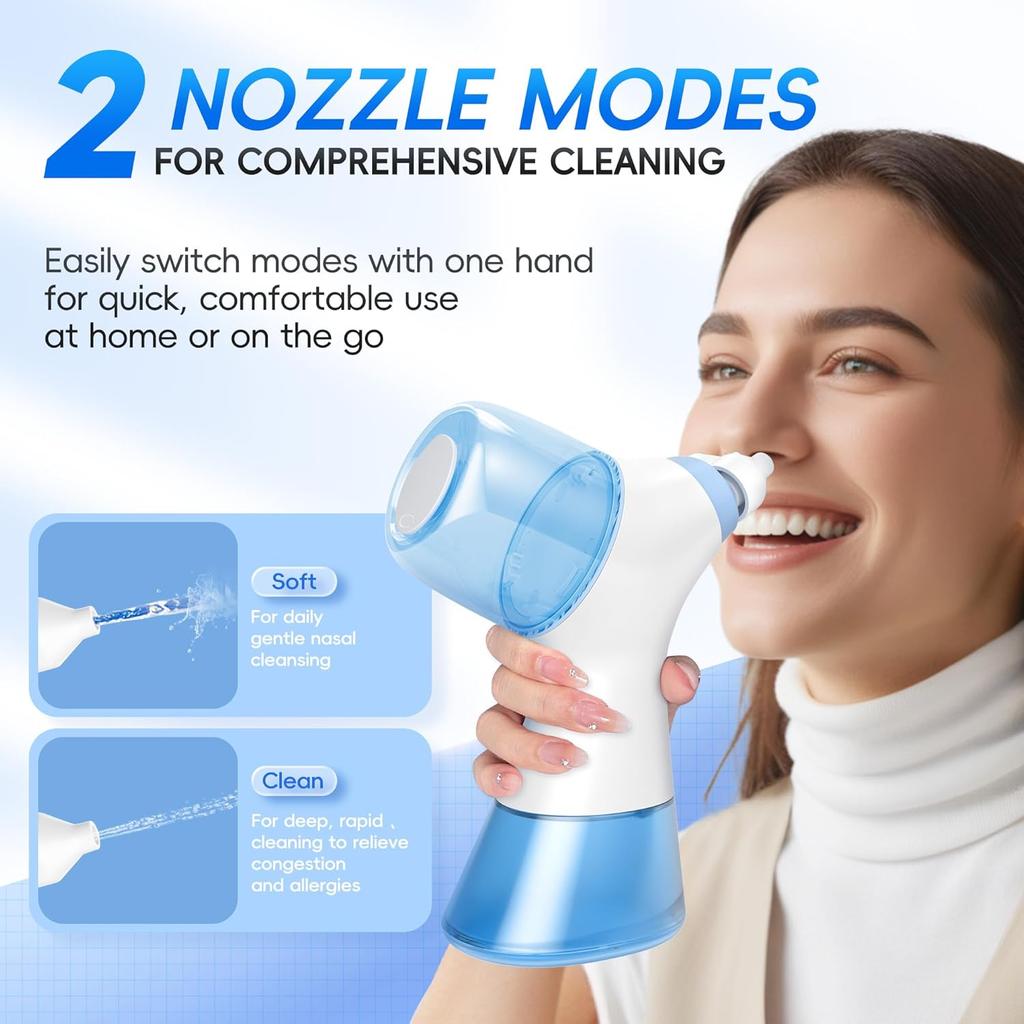 Система для промывания носа, Электрическая машина для промывания пазух с двойным резервуаром для воды для быстрого облегчения дискомфорта в носу, Самоочистка и автоматический сбор отходов
