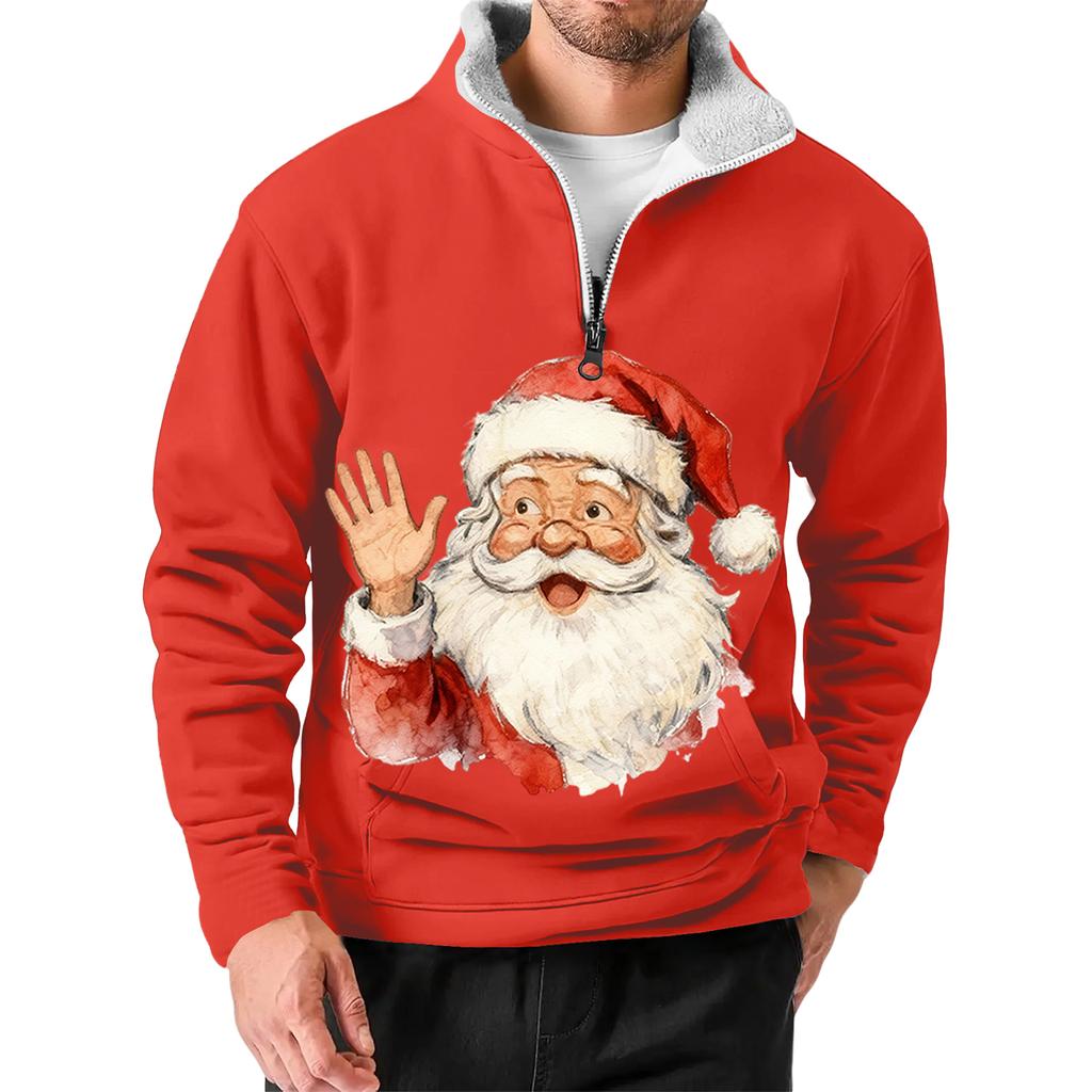 Мужской рождественский свитшот со стойкой, популярный уличный повседневный топ с воротником