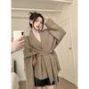Large Size French Advanced V-neck Cardigan Coat Women's Spring and Autumn Lazy Wind Waist Binding Chunky Sweater Top