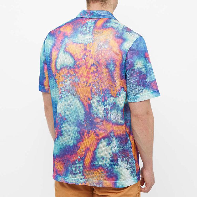 Adidas Originals Clover Полная печать Tie-Dye Block Print Вышитый логотип Рубашка с короткими рукавами Мужские топы Разноцветные HT1647