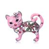 Lovely Enamel Cat Brooch Women Rhinestone Flower Animal Corsage Pins Gifts