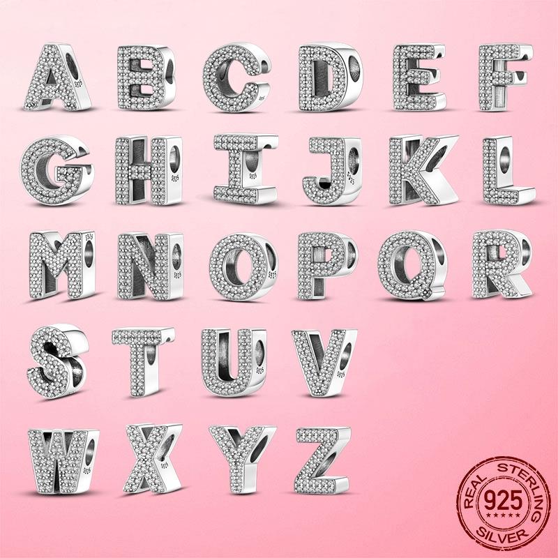 Горячая Распродажа 925 Серебряный алфавит CZ Циркон 26 Буквы Бусины Подвески подходят Оригинальные Подвески Браслет DIY Ювелирные Изделия